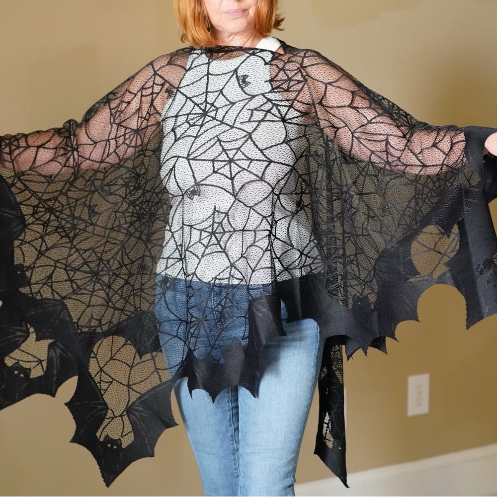 Black Spider Web Women Poncho